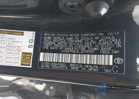 2020 Toyota Corolla Le from USA, damaged, VIN JTDEPRAE4LJ079090